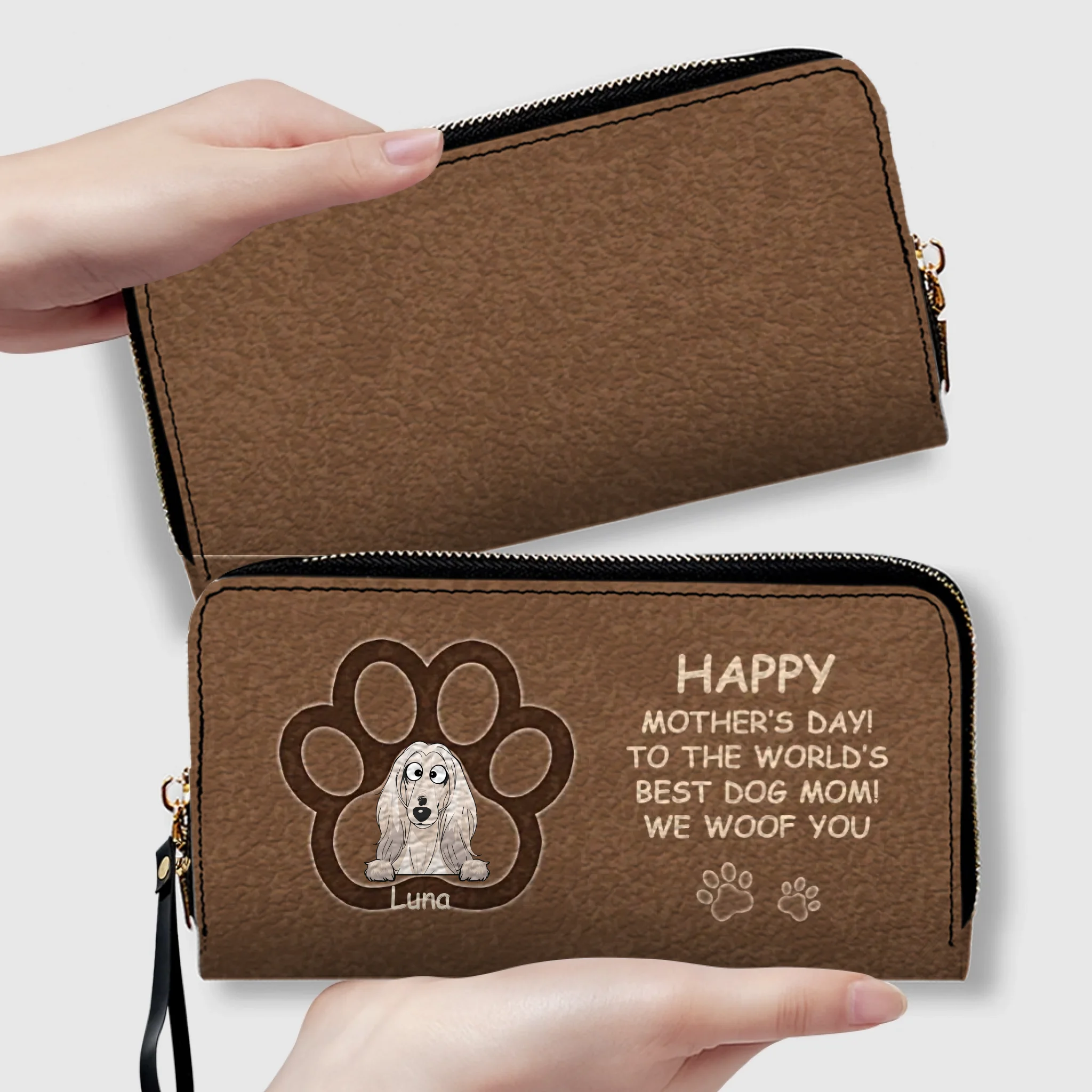 Personalized Dog Photo Leather Wallet – Custom Pet Portrait & Name Gift for Dog Mom - 89Prints