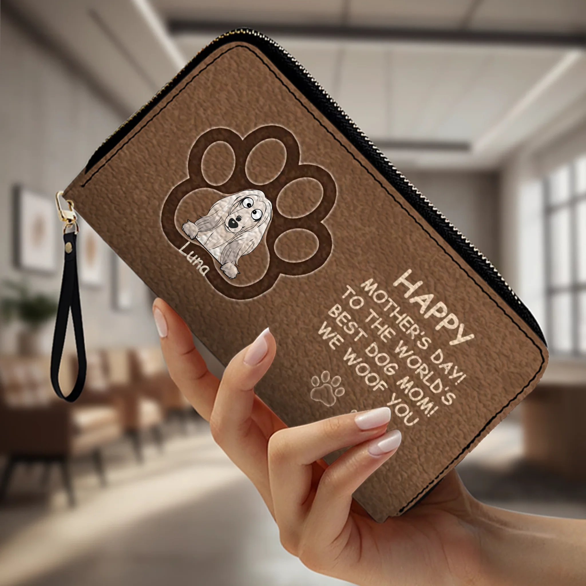 Personalized Dog Photo Leather Wallet – Custom Pet Portrait & Name Gift for Dog Mom - 89Prints