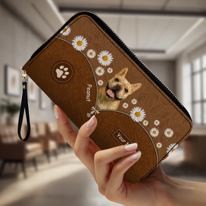 Custom Dog Photo Wallet - Personalized Pet Portrait Leather Purse with Name - 89Prints