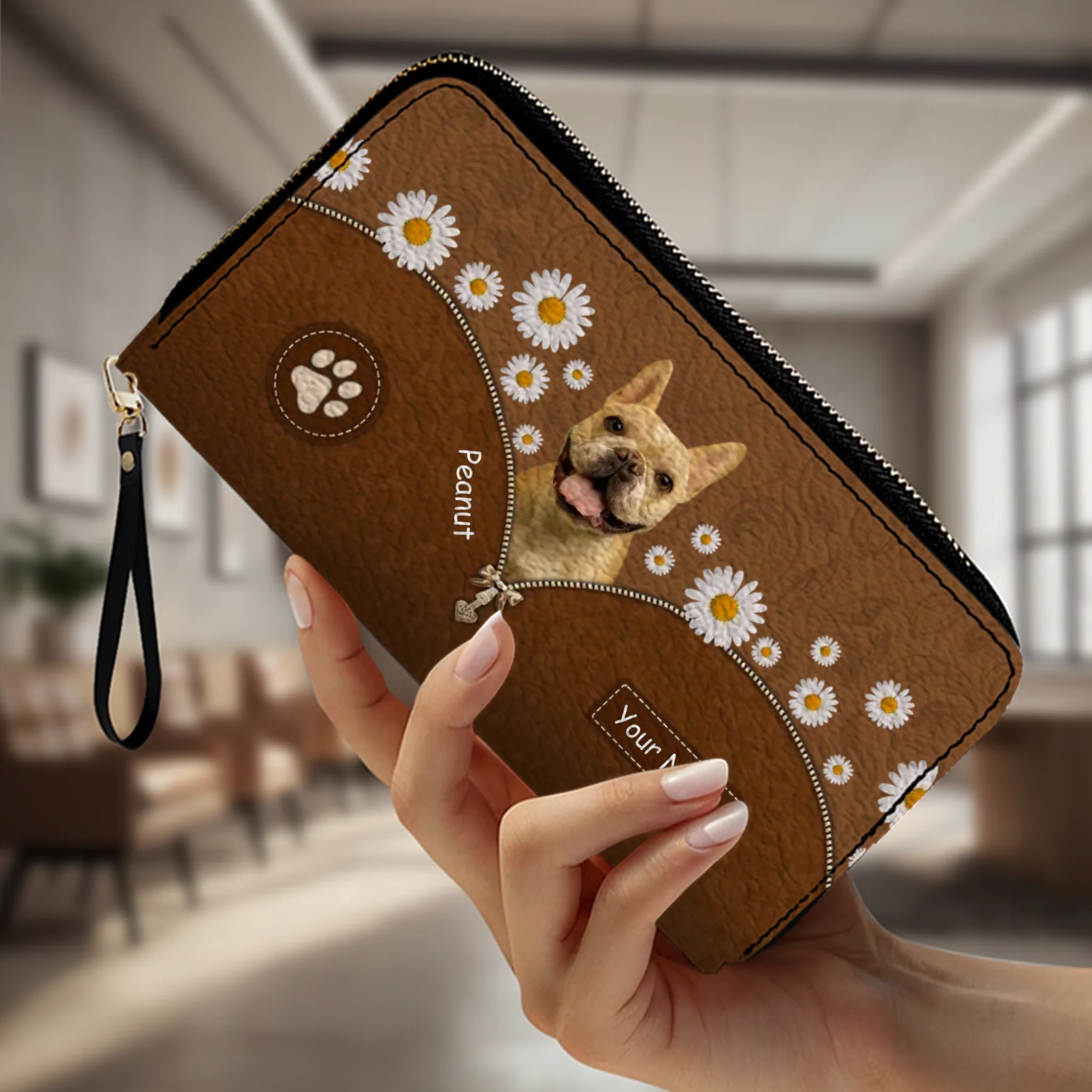 Custom Dog Photo Wallet - Personalized Pet Portrait Leather Purse with Name - 89Prints