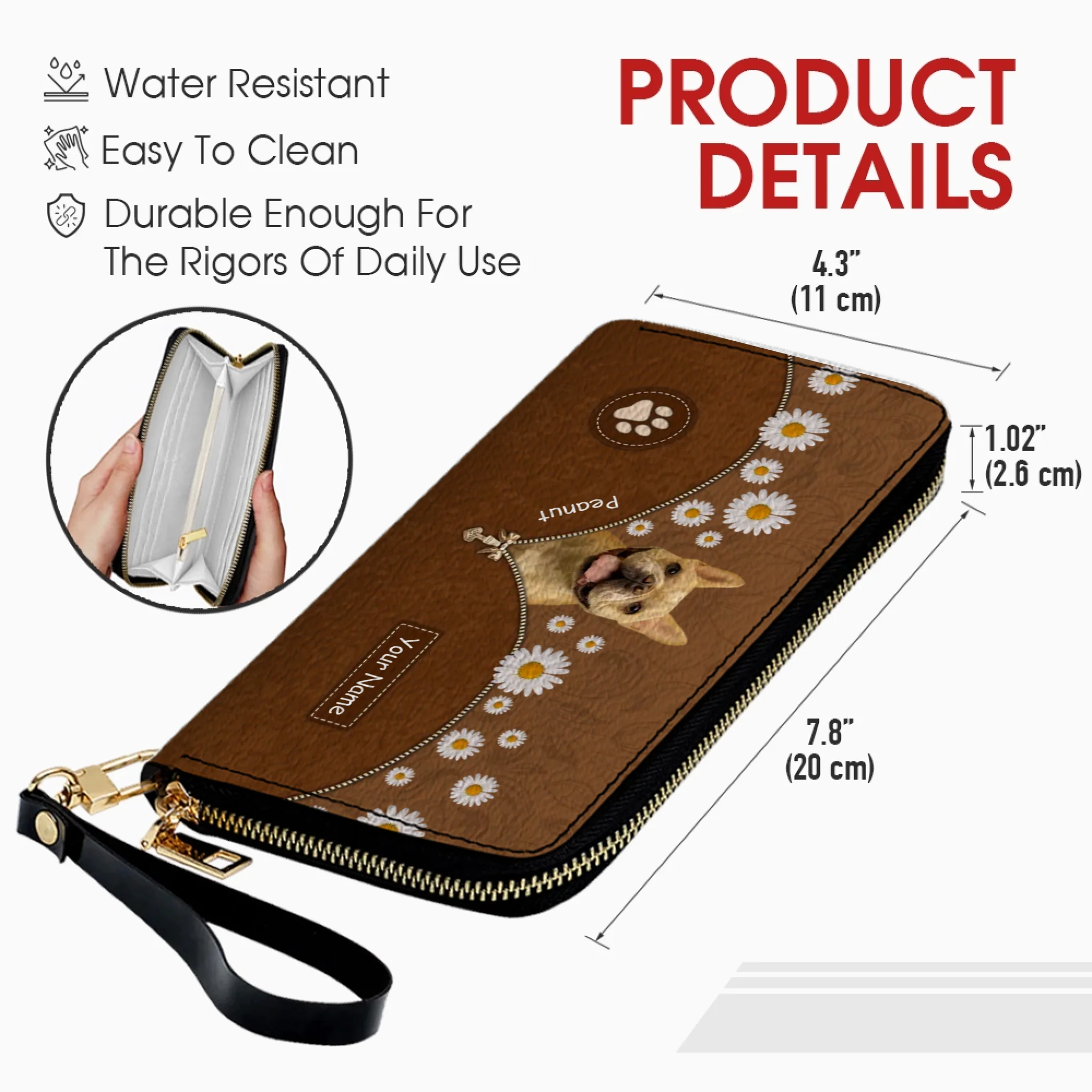 Custom Dog Photo Wallet - Personalized Pet Portrait Leather Purse with Name - 89Prints