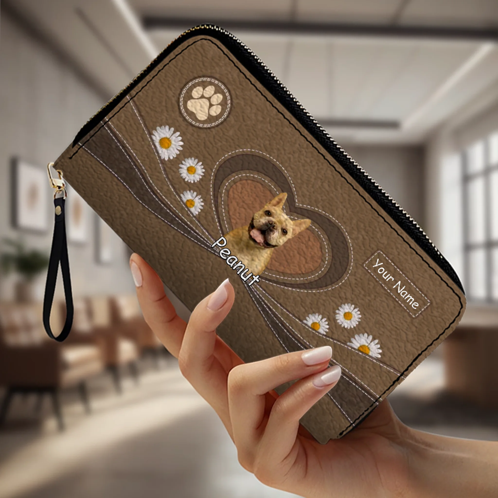 Personalized Dog Photo Leather Wallet – Custom Pet Portrait with Name - 89Prints