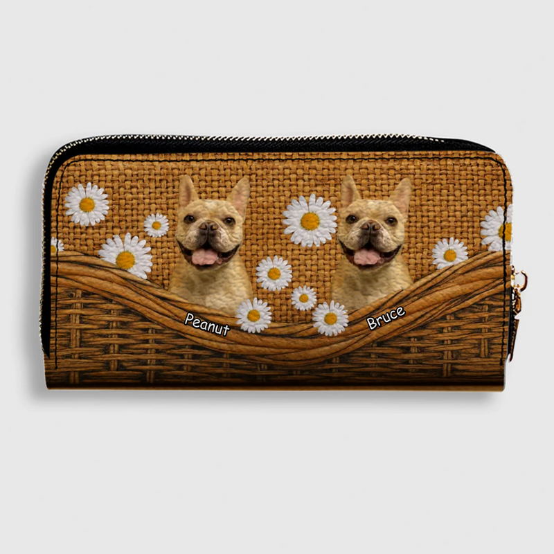 Custom Dog Photo Leather Wallet - Personalized Pet Portrait Zip-Around Purse - 89Prints.