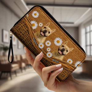 Custom Dog Photo Leather Wallet - Personalized Pet Portrait Zip-Around Purse - 89Prints.