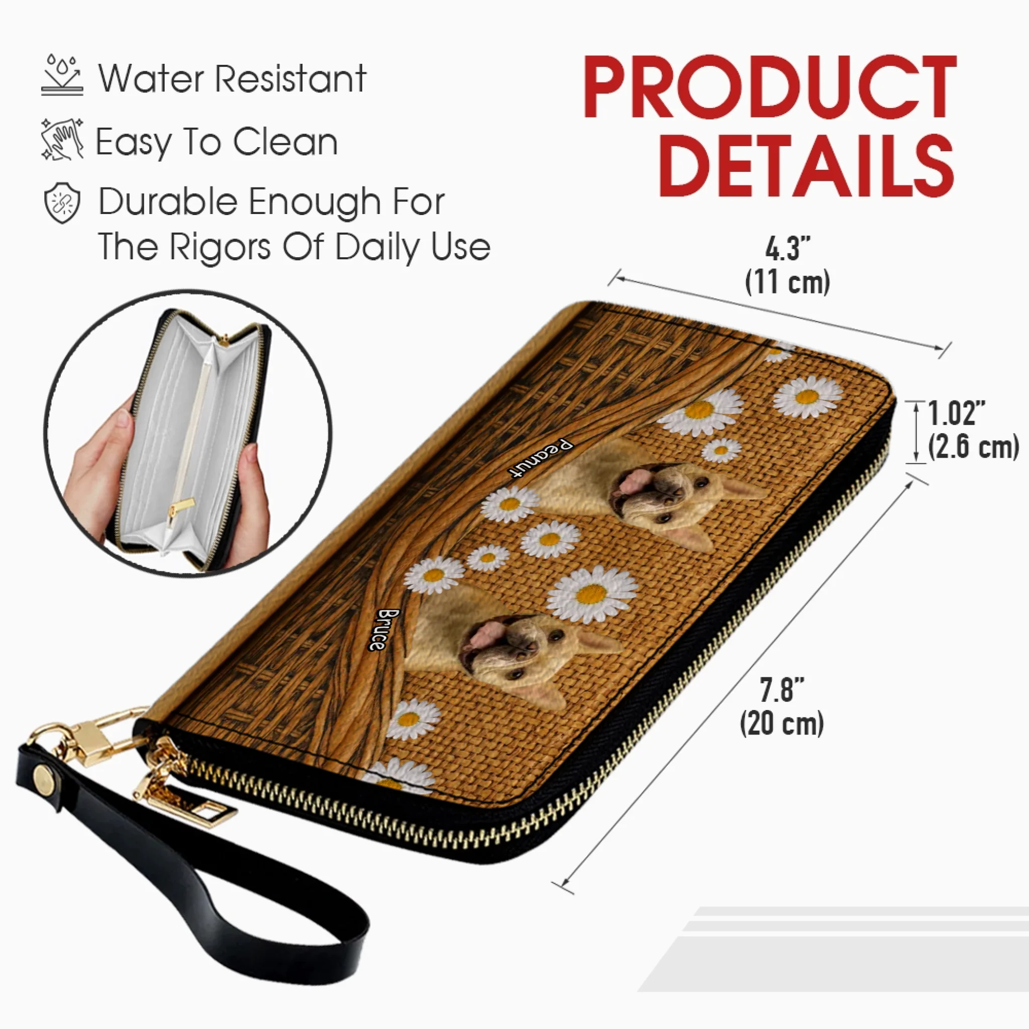 Custom Dog Photo Leather Wallet - Personalized Pet Portrait Zip-Around Purse - 89Prints.