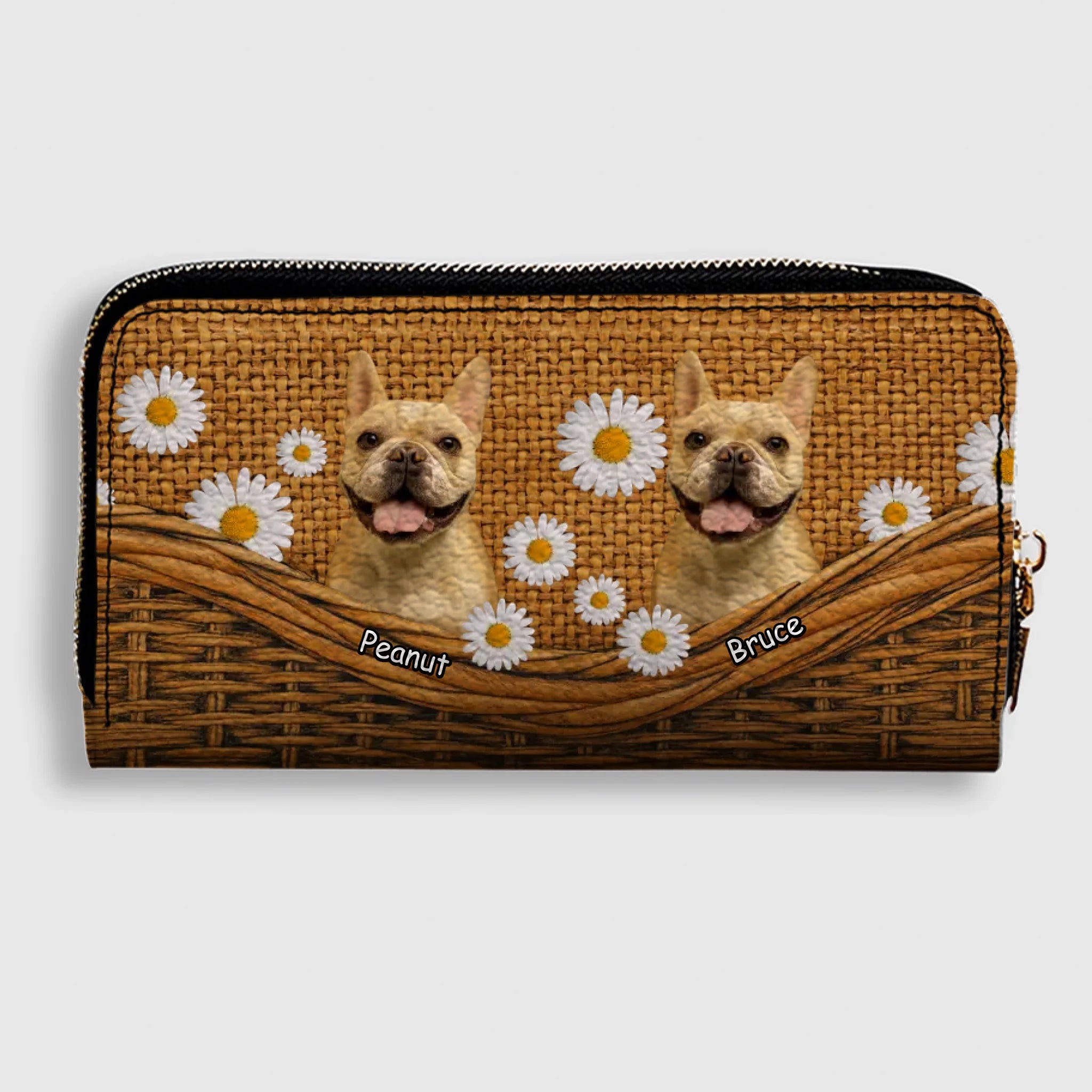 Custom Dog Photo Leather Wallet - Personalized Pet Portrait Zip-Around Purse - 89Prints.