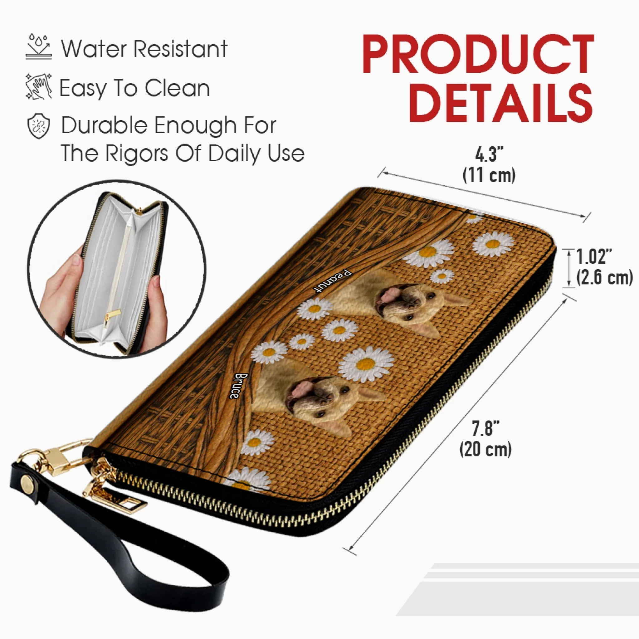 Custom Dog Photo Leather Wallet - Personalized Pet Portrait Zip-Around Purse - 89Prints.