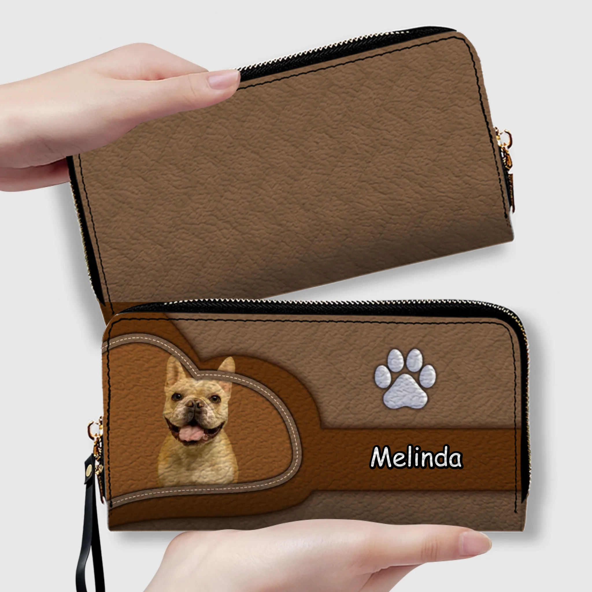 Handcrafted Personalized Dog Image Wallet - Custom Name Pet Keepsake Leather Clutch - 89Prints