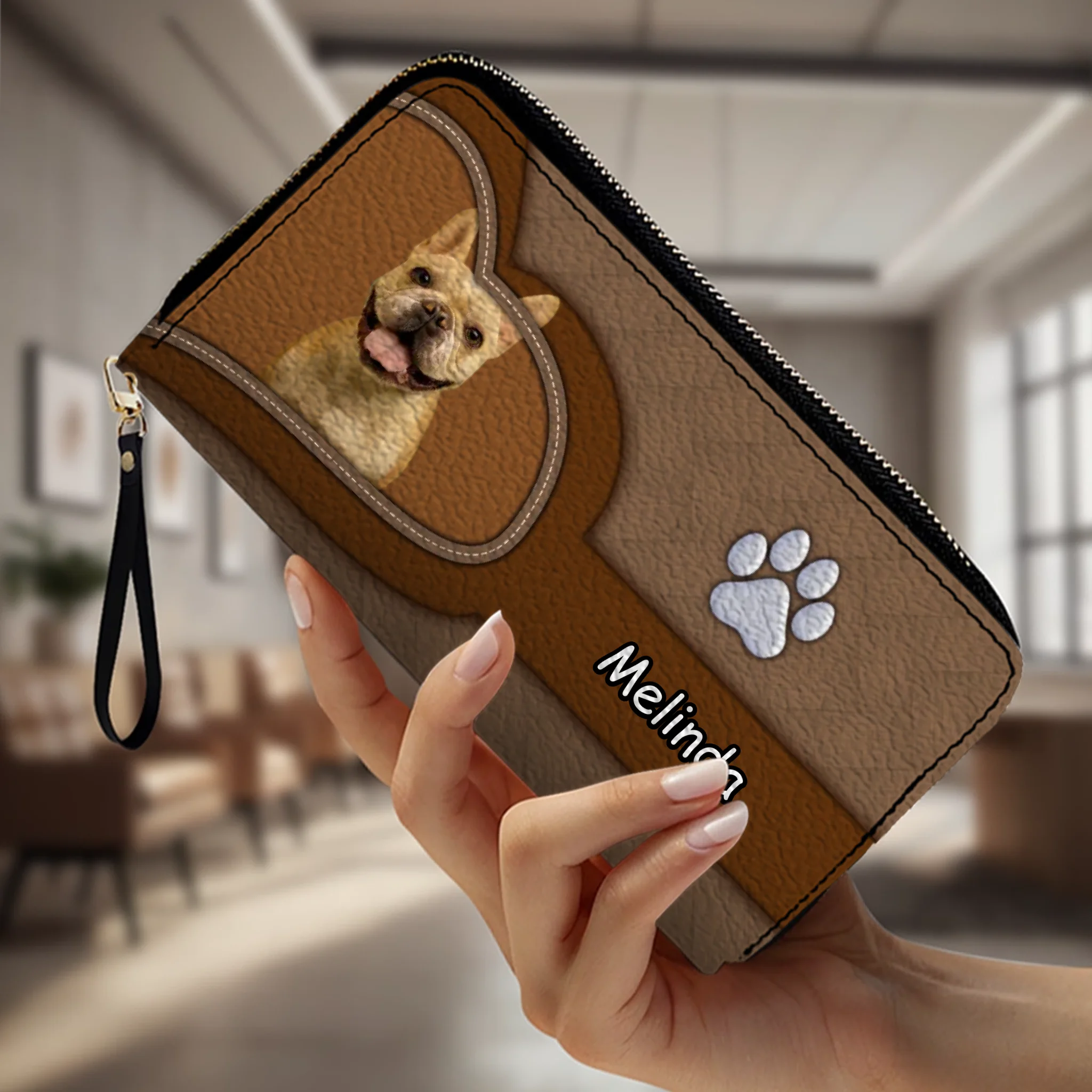 Handcrafted Personalized Dog Image Wallet - Custom Name Pet Keepsake Leather Clutch - 89Prints