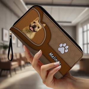 Handcrafted Personalized Dog Image Wallet - Custom Name Pet Keepsake Leather Clutch - 89Prints