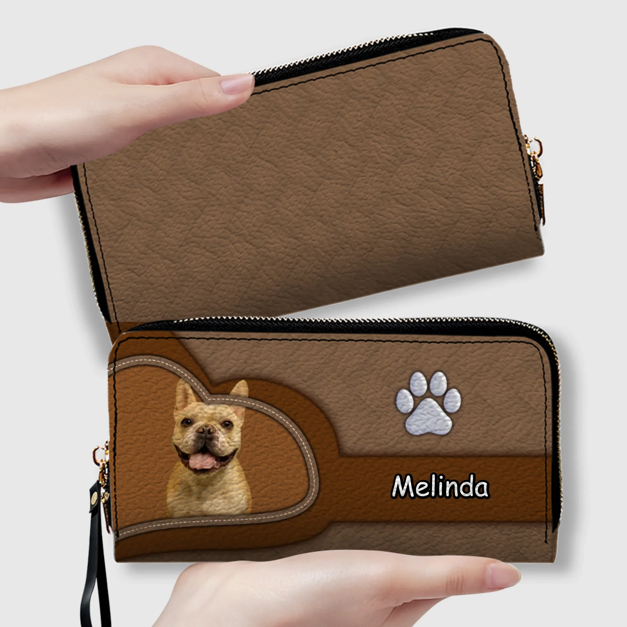 Handcrafted Personalized Dog Image Wallet - Custom Name Pet Keepsake Leather Clutch - 89Prints