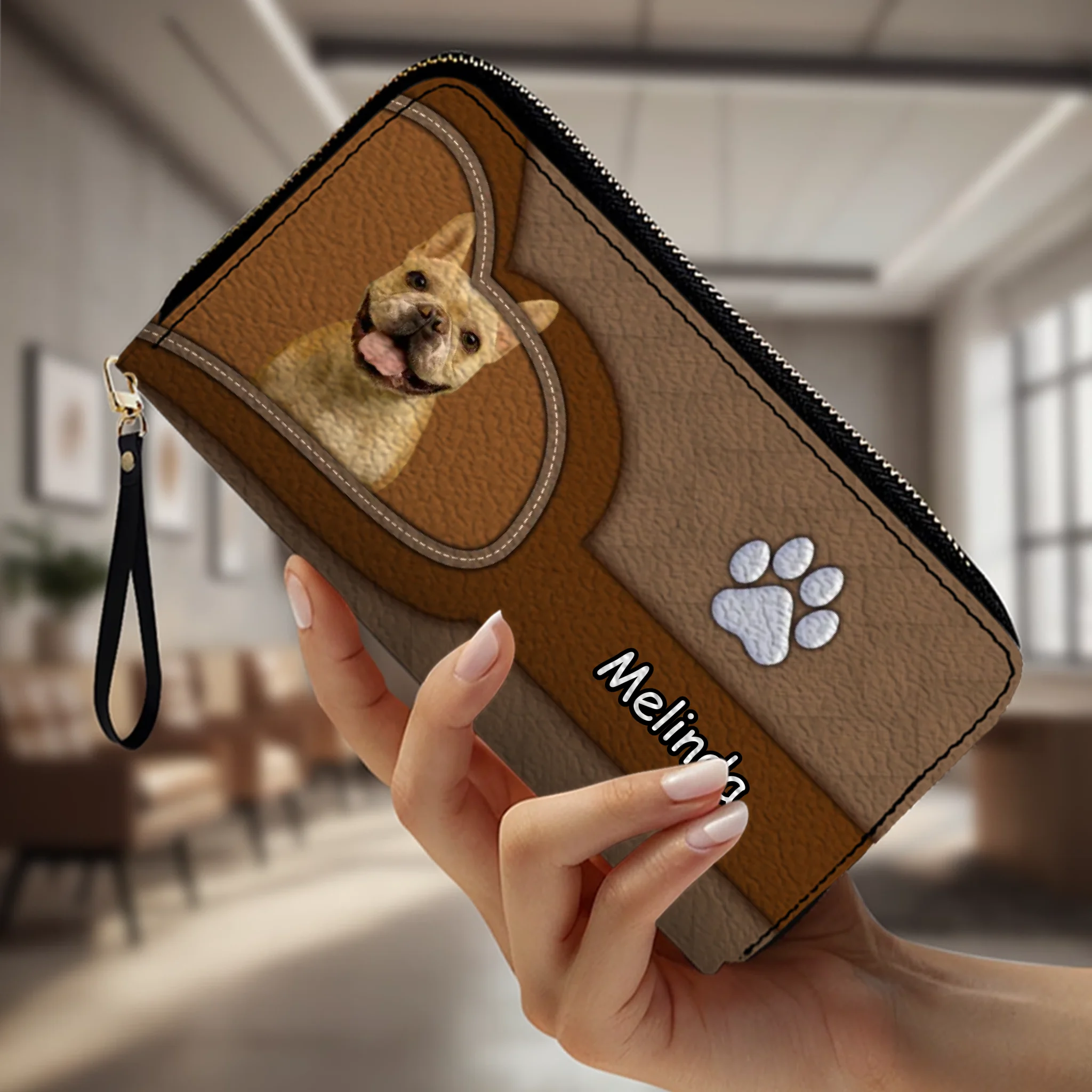 Handcrafted Personalized Dog Image Wallet - Custom Name Pet Keepsake Leather Clutch - 89Prints