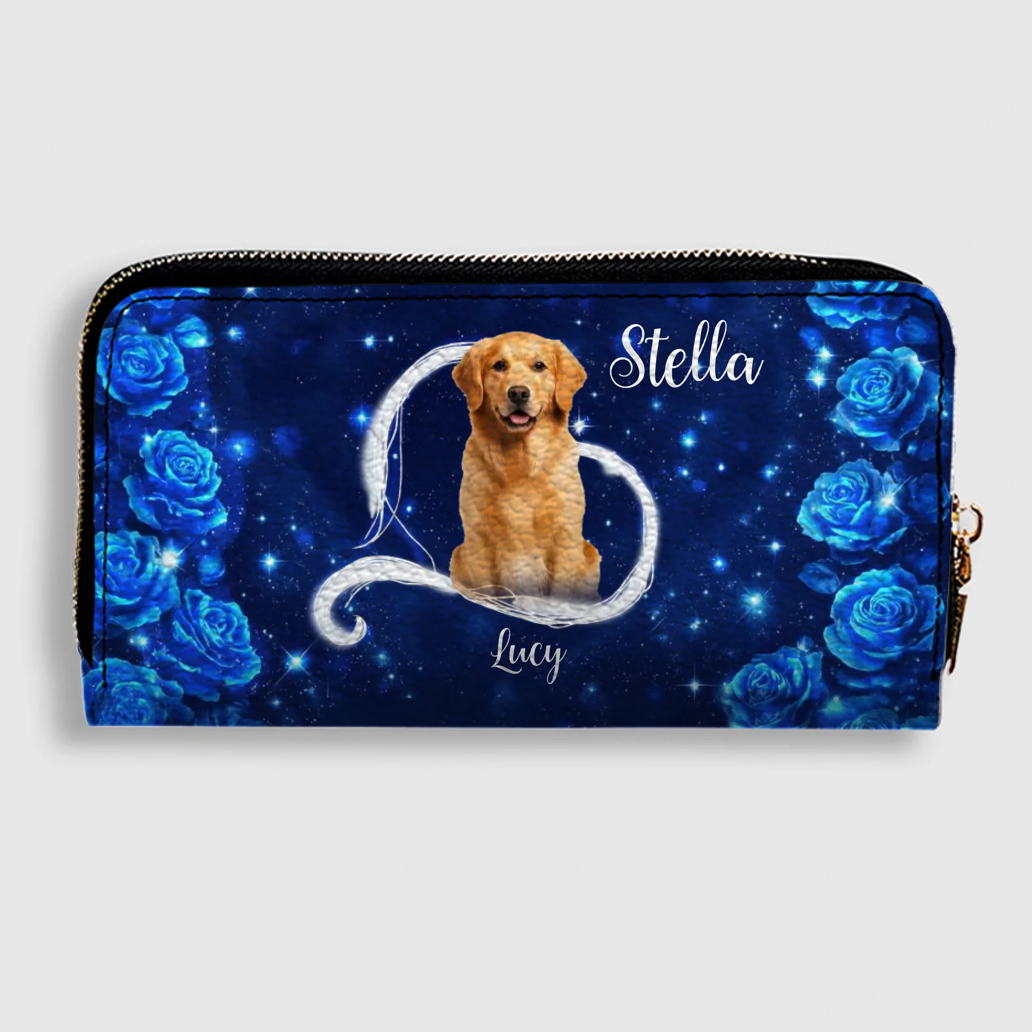 Chic Personalized Dog Portrait Wallet - Bespoke Photo & Name Leather Zip Clutch - 89Prints