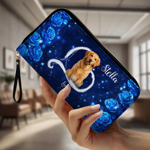 Chic Personalized Dog Portrait Wallet - Bespoke Photo & Name Leather Zip Clutch - 89Prints