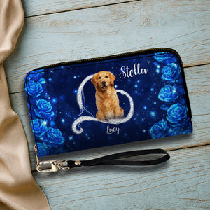 Chic Personalized Dog Portrait Wallet - Bespoke Photo & Name Leather Zip Clutch - 89Prints