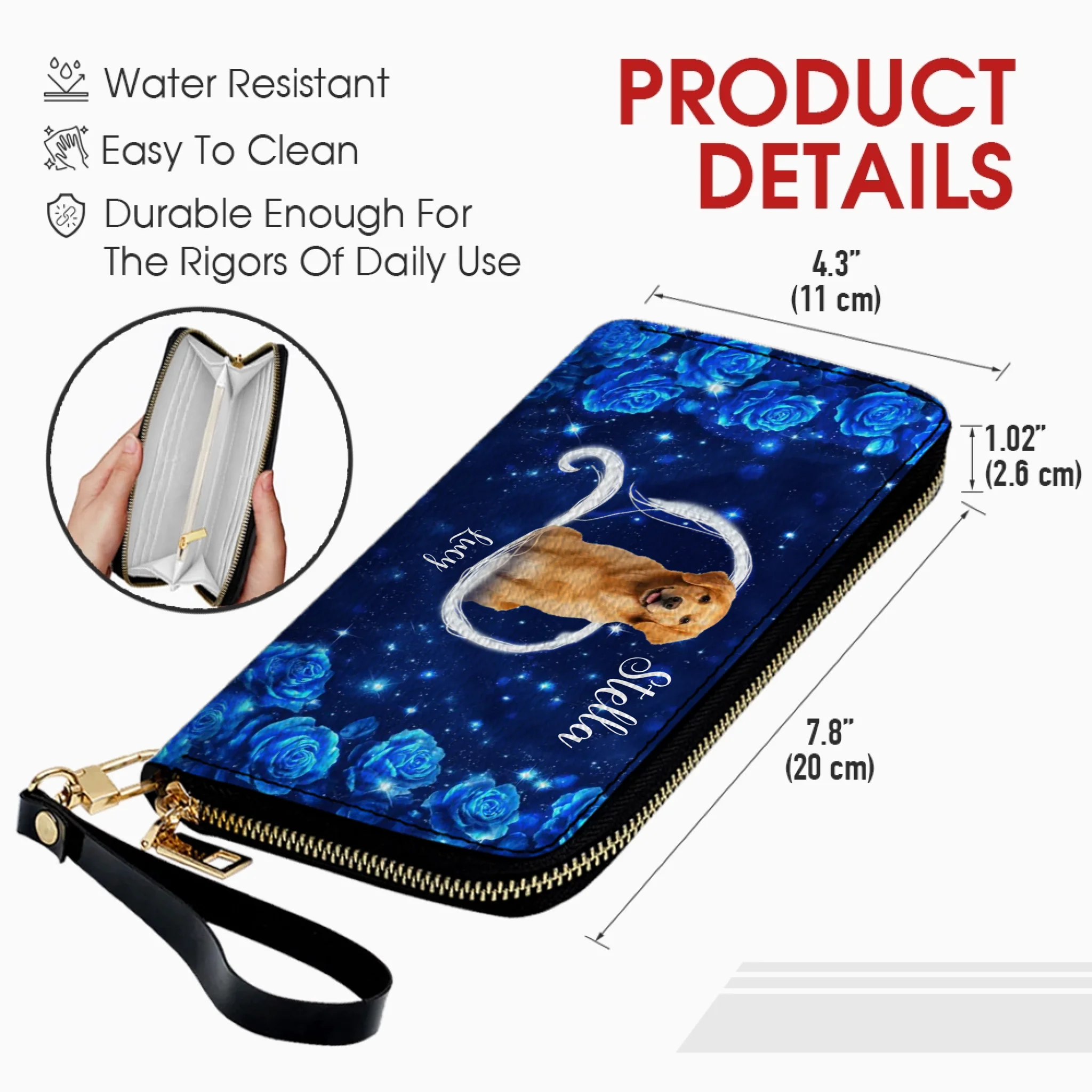 Chic Personalized Dog Portrait Wallet - Bespoke Photo & Name Leather Zip Clutch - 89Prints