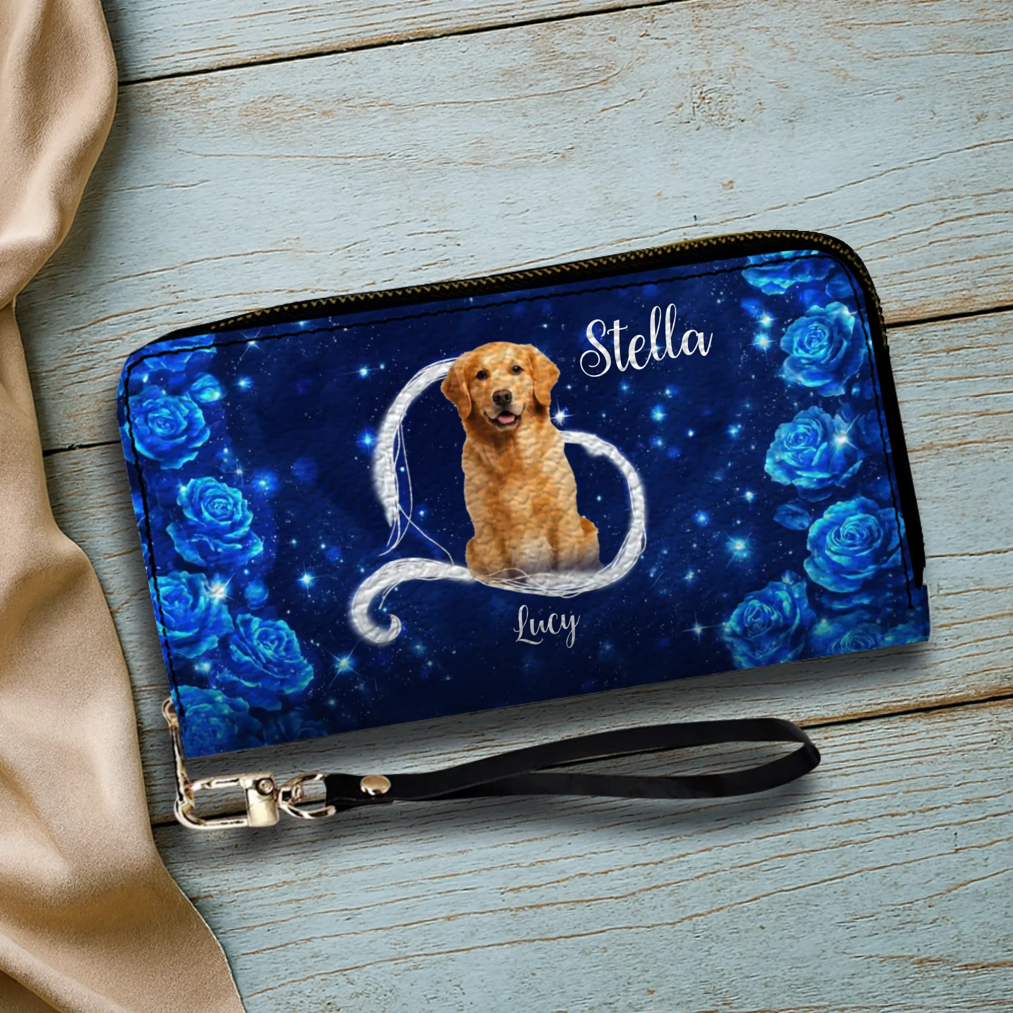 Chic Personalized Dog Portrait Wallet - Bespoke Photo & Name Leather Zip Clutch - 89Prints