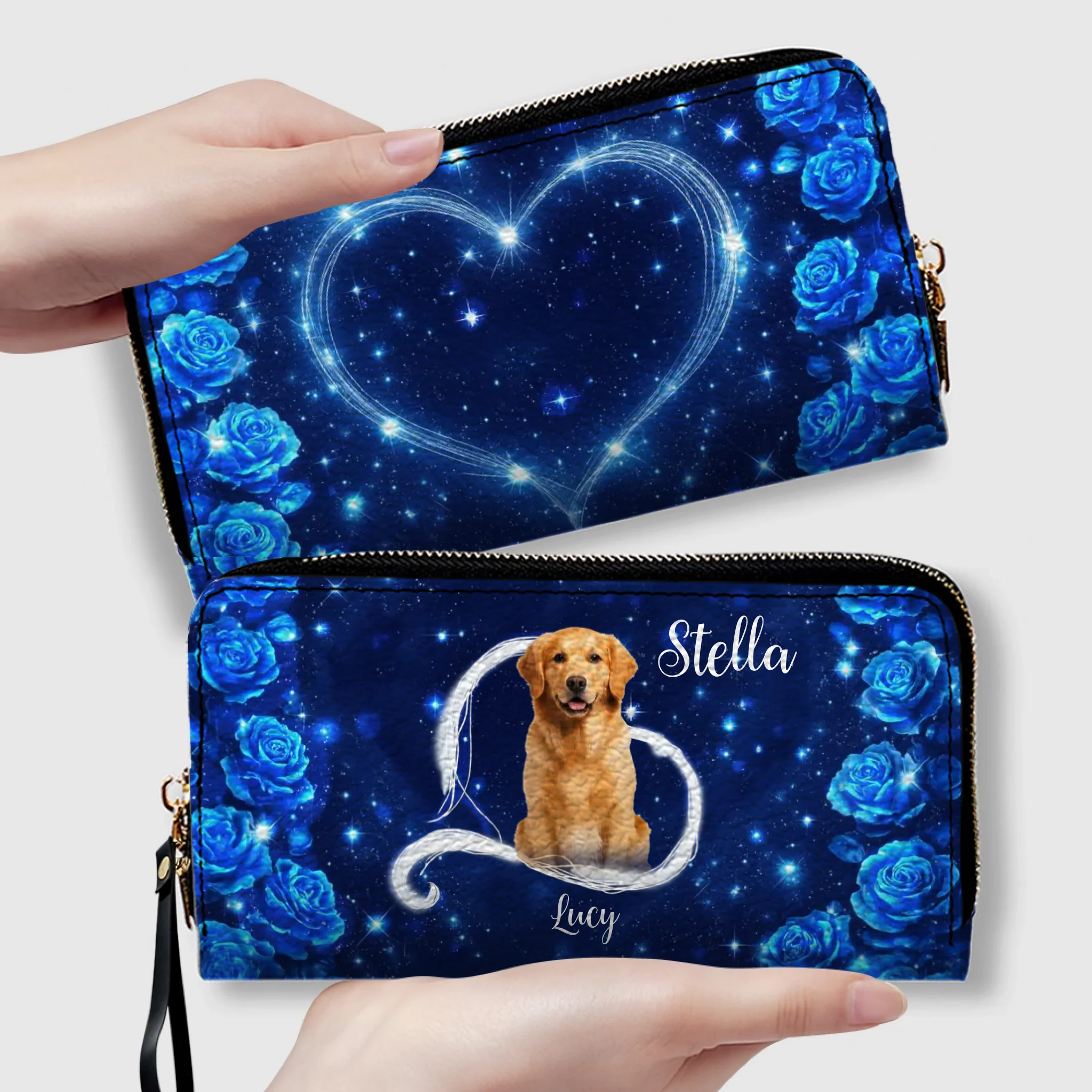 Chic Personalized Dog Portrait Wallet - Bespoke Photo & Name Leather Zip Clutch - 89Prints