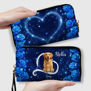 Chic Personalized Dog Portrait Wallet - Bespoke Photo & Name Leather Zip Clutch - 89Prints