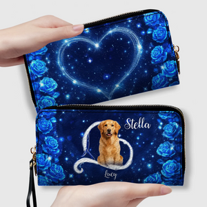 Chic Personalized Dog Portrait Wallet - Bespoke Photo & Name Leather Zip Clutch - 89Prints