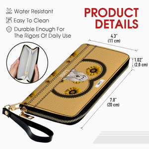 Personalized leather wallet with dog and sunflower design - Customizable with dog's name and image - 89Prints