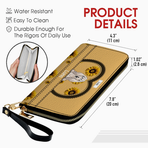 Personalized leather wallet with dog and sunflower design - Customizable with dog's name and image - 89Prints