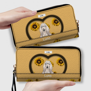 Personalized leather wallet with dog and sunflower design - Customizable with dog's name and image - 89Prints