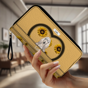 Personalized leather wallet with dog and sunflower design - Customizable with dog's name and image - 89Prints
