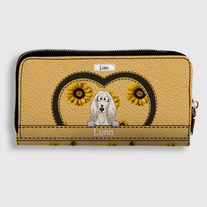 Personalized leather wallet with dog and sunflower design - Customizable with dog's name and image - 89Prints
