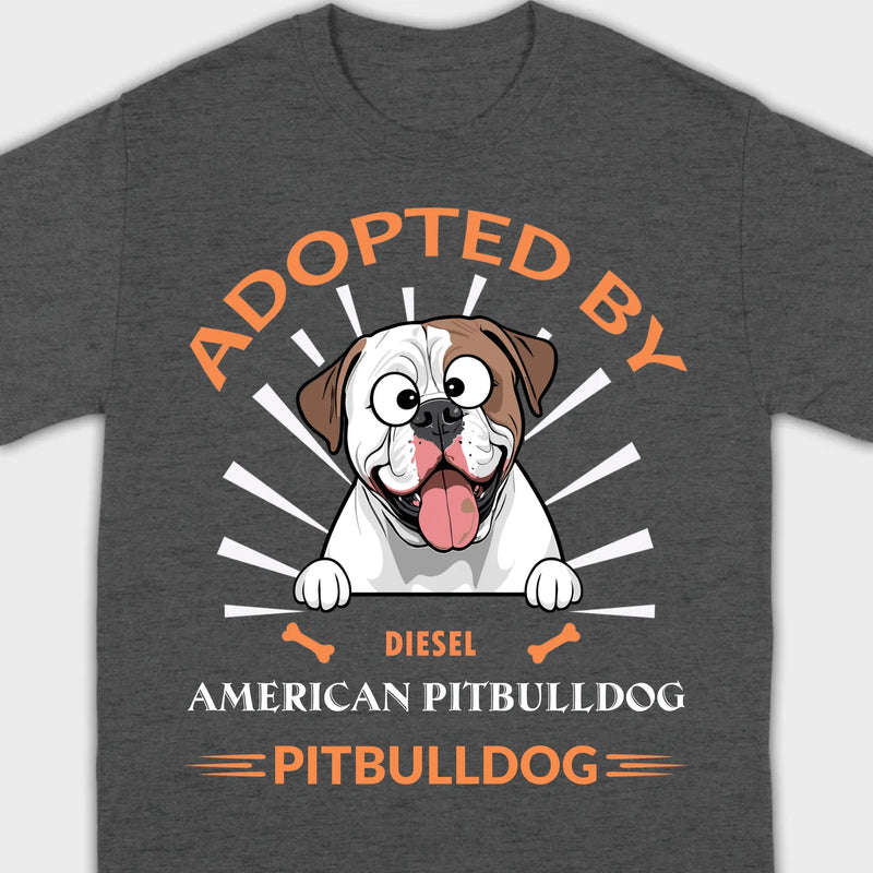 Custom American Bulldog Basic Tee: Adopted By Bull Dog Personalized T-Shirts - 89Prints