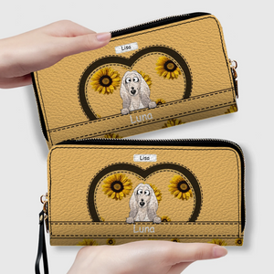 Personalized leather wallet with dog and sunflower design - Customizable with dog's name and image - 89Prints