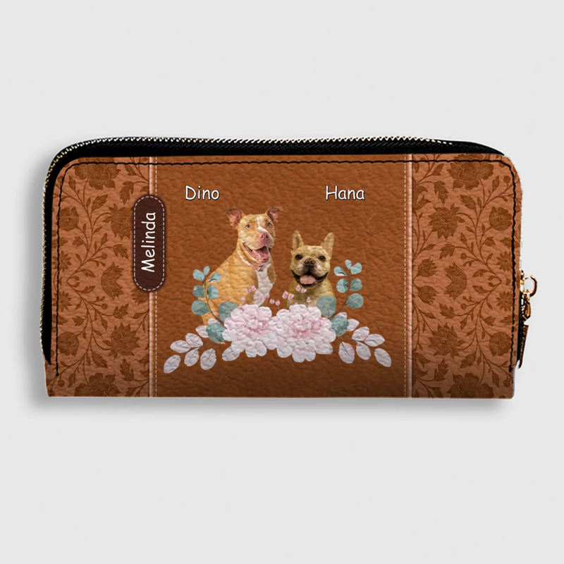 Custom Pet Portrait Wallet - Floral Design with Dog Names - 89Prints