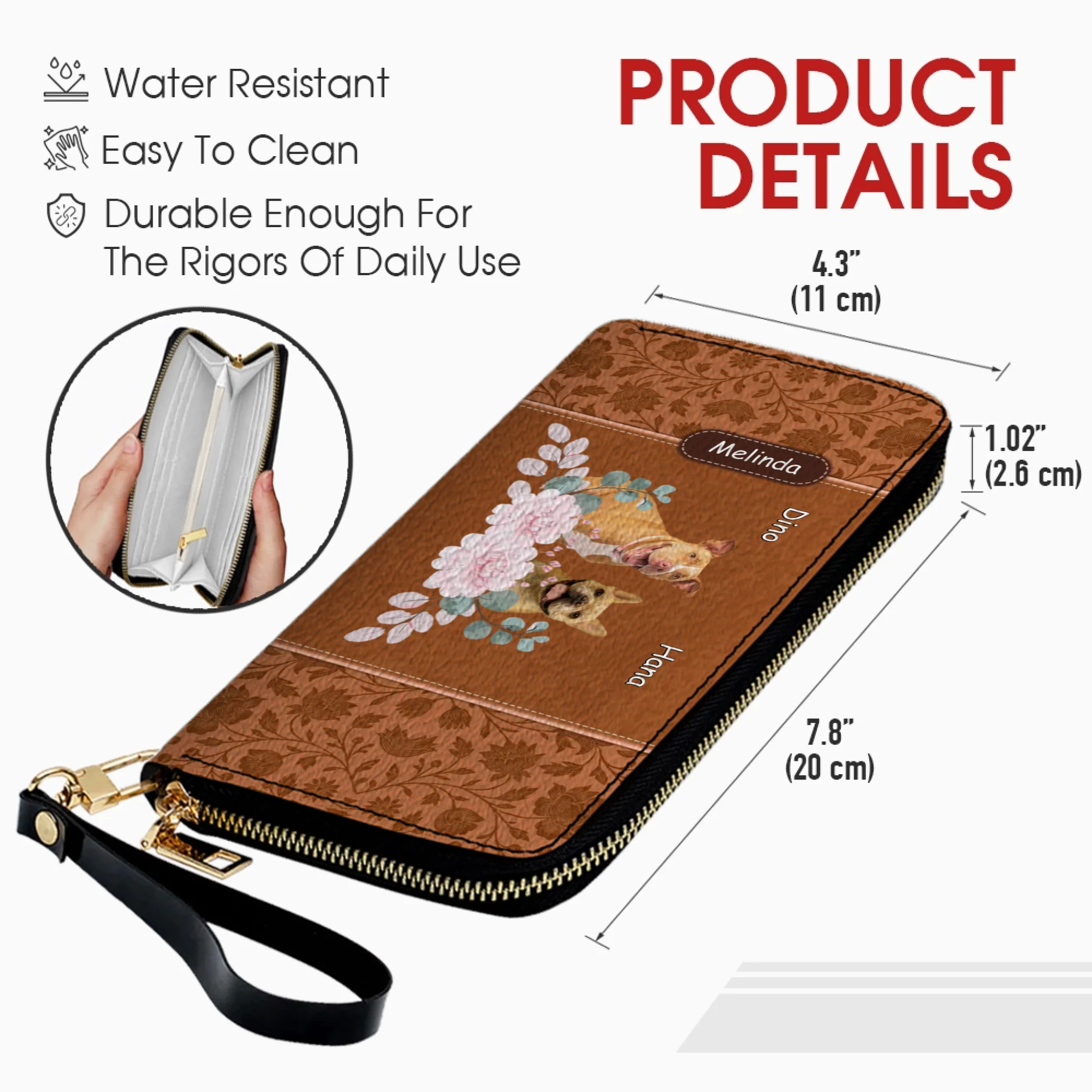 Custom Pet Portrait Wallet - Floral Design with Dog Names - 89Prints