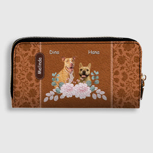 Custom Pet Portrait Wallet - Floral Design with Dog Names - 89Prints