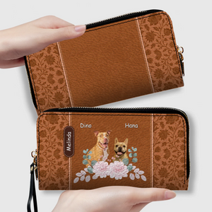 Custom Pet Portrait Wallet - Floral Design with Dog Names - 89Prints