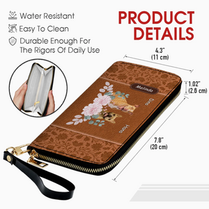 Custom Pet Portrait Wallet - Floral Design with Dog Names - 89Prints