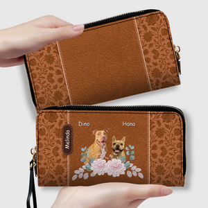 Custom Pet Portrait Wallet - Floral Design with Dog Names - 89Prints