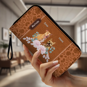 Custom Pet Portrait Wallet - Floral Design with Dog Names - 89Prints