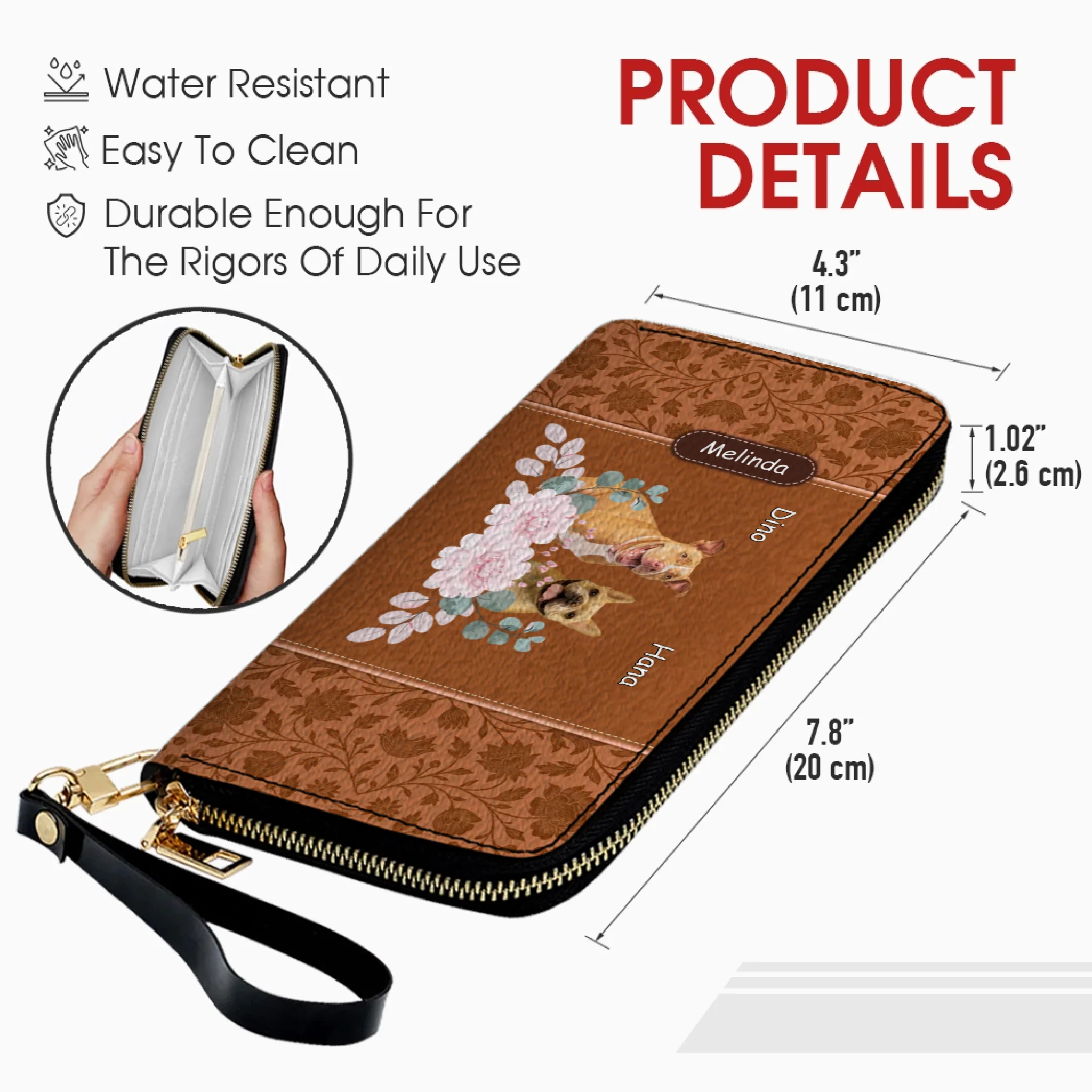 Custom Pet Portrait Wallet - Floral Design with Dog Names - 89Prints