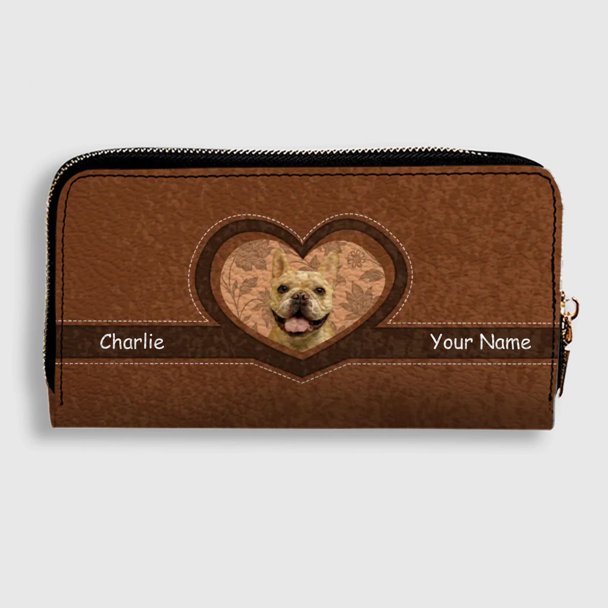 Personalized Vintage Leather Dog Wallet - Custom Pet Photo Heart Design - 89Prints