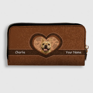 Personalized Vintage Leather Dog Wallet - Custom Pet Photo Heart Design - 89Prints