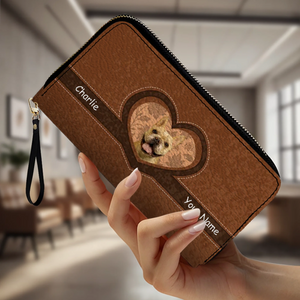 Personalized Vintage Leather Dog Wallet - Custom Pet Photo Heart Design - 89Prints