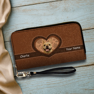 Personalized Vintage Leather Dog Wallet - Custom Pet Photo Heart Design - 89Prints