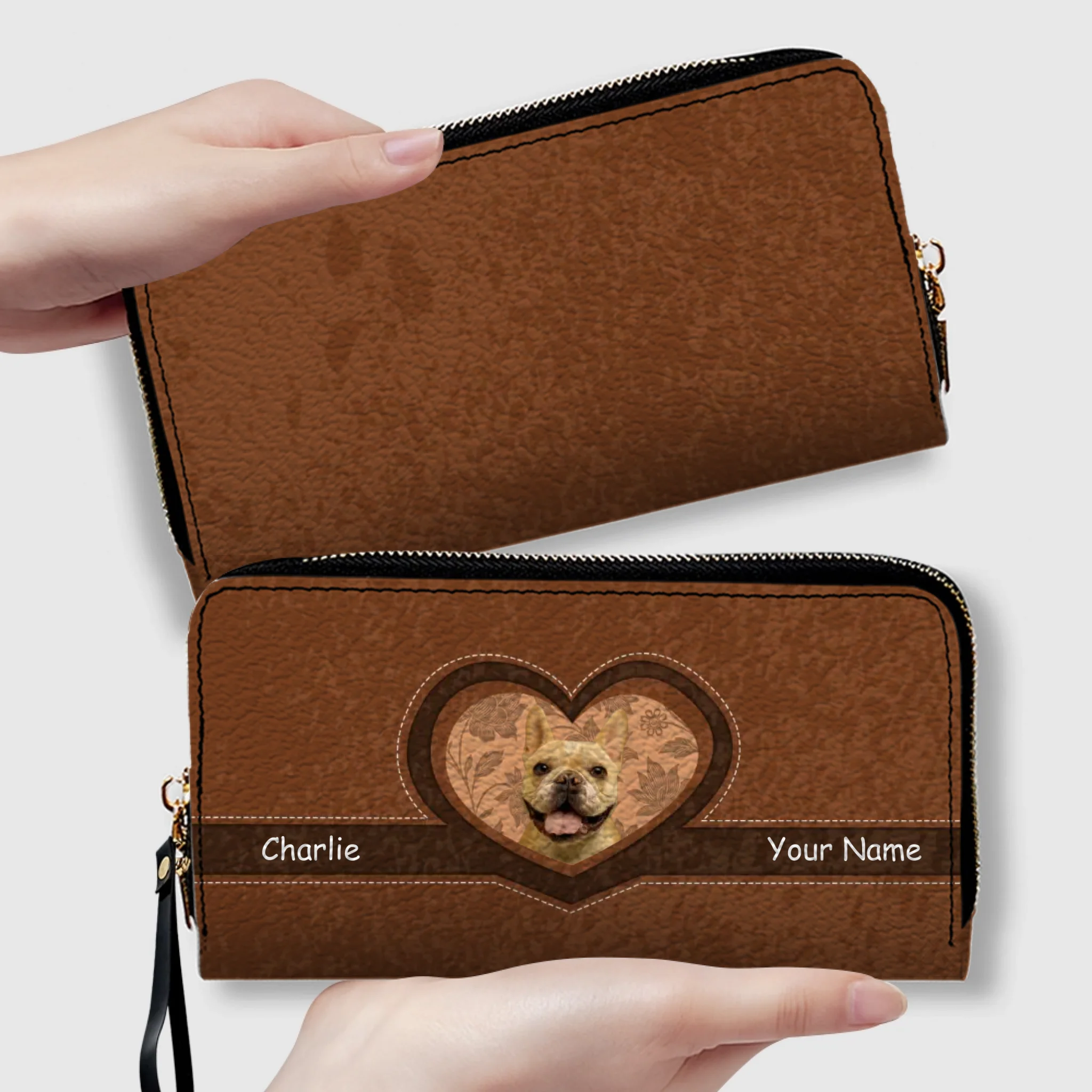 Personalized Vintage Leather Dog Wallet - Custom Pet Photo Heart Design - 89Prints
