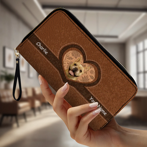 Personalized Vintage Leather Dog Wallet - Custom Pet Photo Heart Design - 89Prints