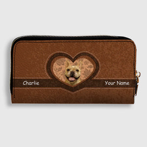 Personalized Vintage Leather Dog Wallet - Custom Pet Photo Heart Design - 89Prints