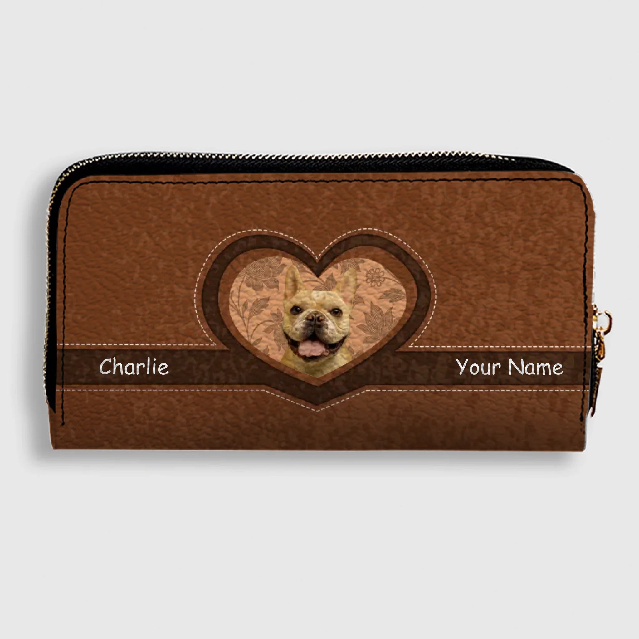 Personalized Vintage Leather Dog Wallet - Custom Pet Photo Heart Design - 89Prints