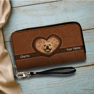 Personalized Vintage Leather Dog Wallet - Custom Pet Photo Heart Design - 89Prints