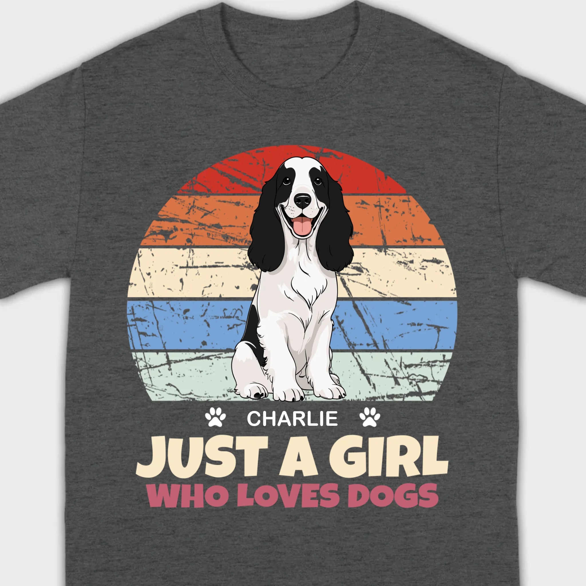 Custom American Cocker Spaniel Basic Tee - Just A Girl Who Loves Dogs Vintage Sun Retro Shirt - 89Prints