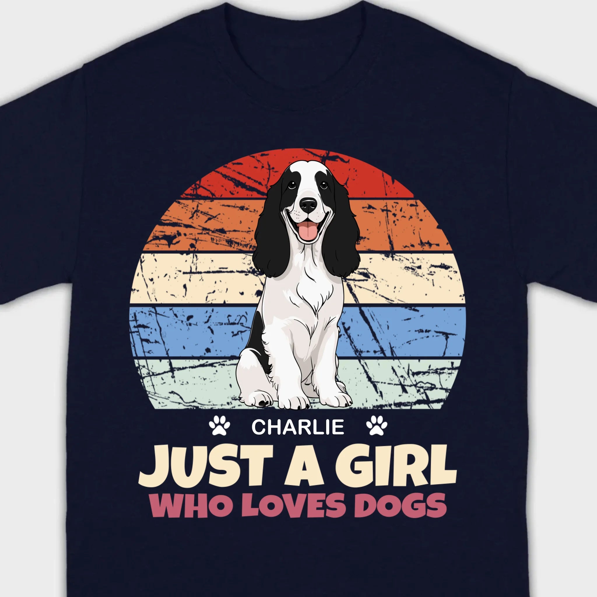 Custom American Cocker Spaniel Basic Tee - Just A Girl Who Loves Dogs Vintage Sun Retro Shirt - 89Prints
